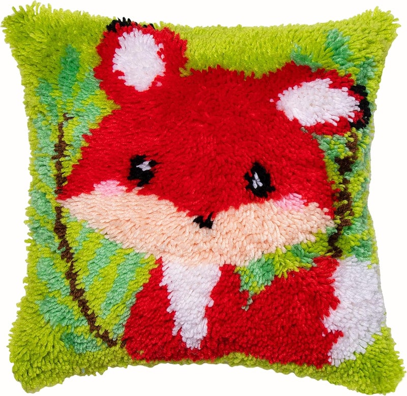 Beyond Your Thoughts DIY Latch Hook Kits Cute Red Fox Pillow Cover Pattern Printed Crochet Needlework Crafts for Kids Adults and Beginners Family Decoration 16.93 * 16.93 in BZ990 - Image 1